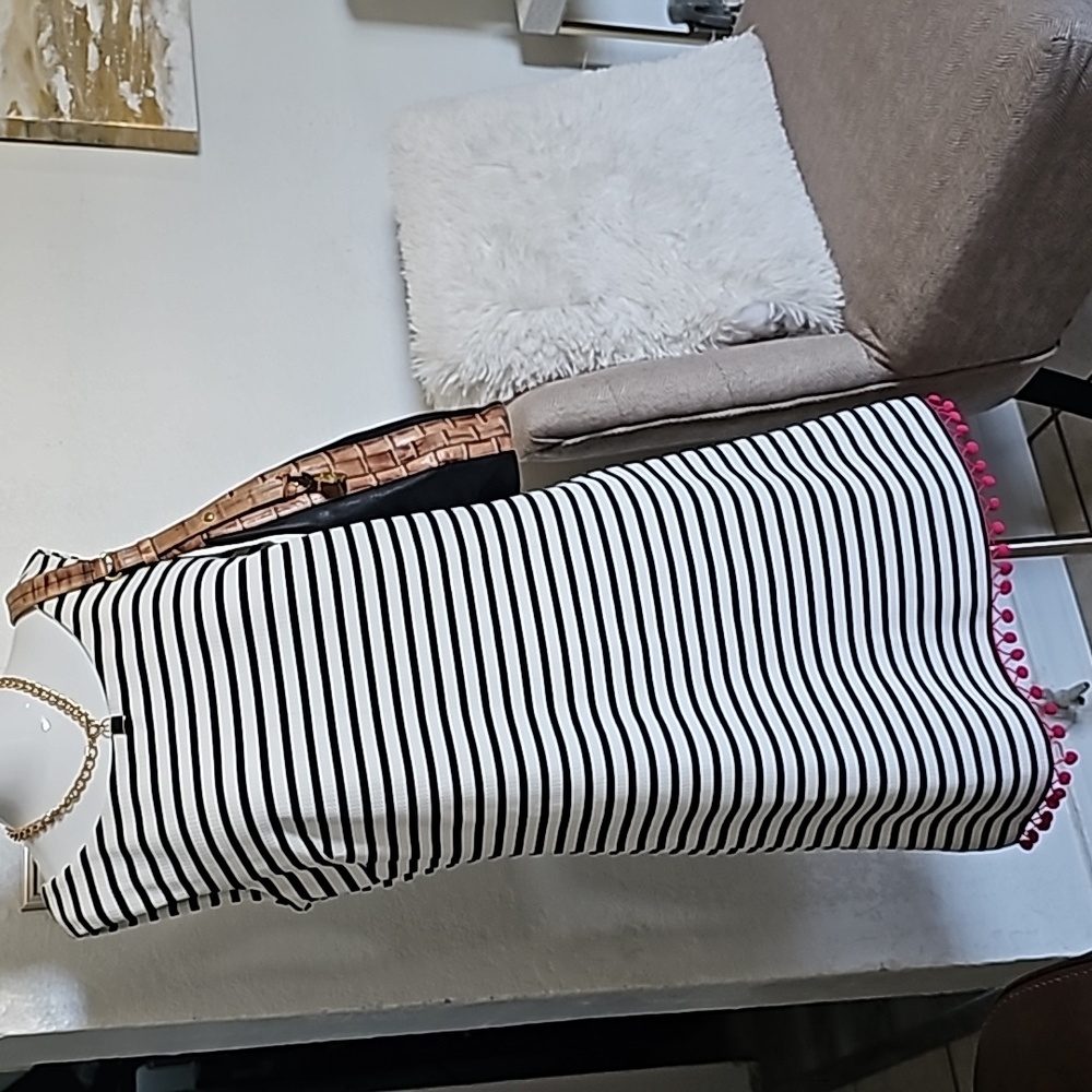 Peyton Women's Dress  Striped black and white. Boho, A line,Pink pompoms Size 14